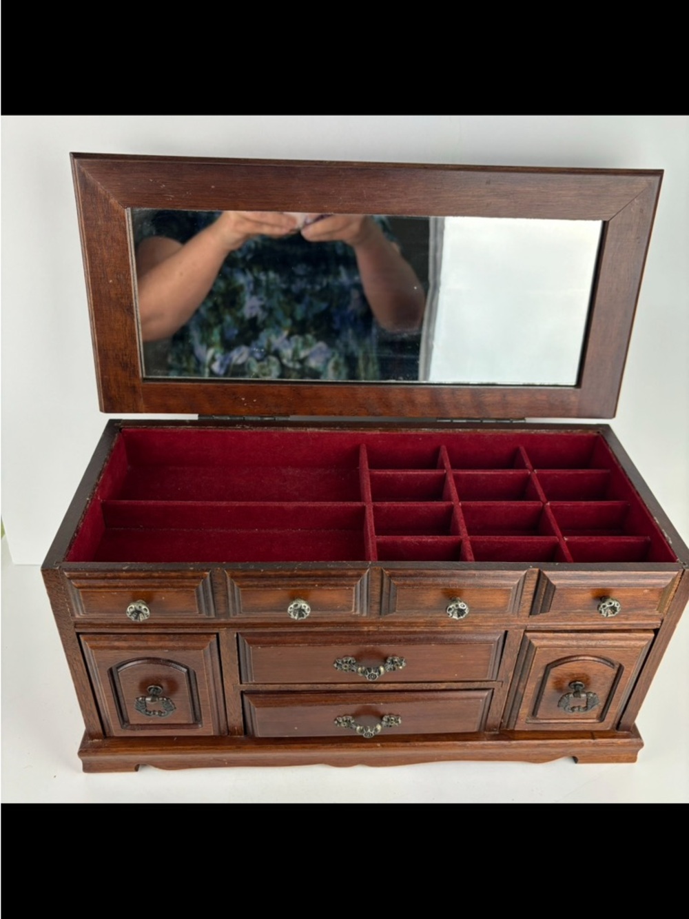VTG- Dark Wood Jewelry Box/lift-top/ring drawers-dresser top storage/otganizer